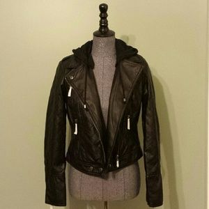 1 Medium Left ⚠️ Hooded Vegan Leather Moto Jacket